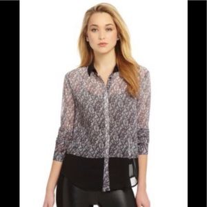Sanctuary Clothing Ombre Lace Long Sleeve Sheer Blouse w/ High Low Hemline